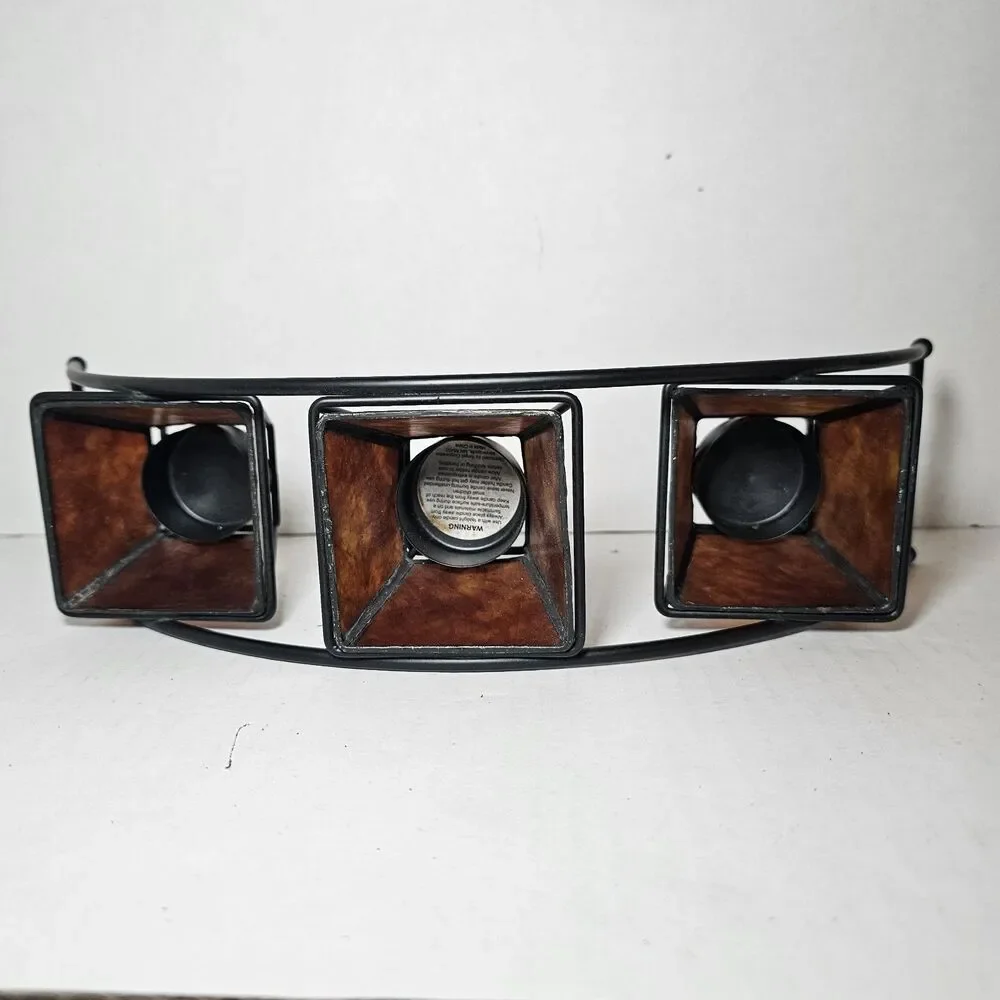 Metal Tea Light Candle Holder 3 Cups Tabletop Arch Bohemian Shabby Dark